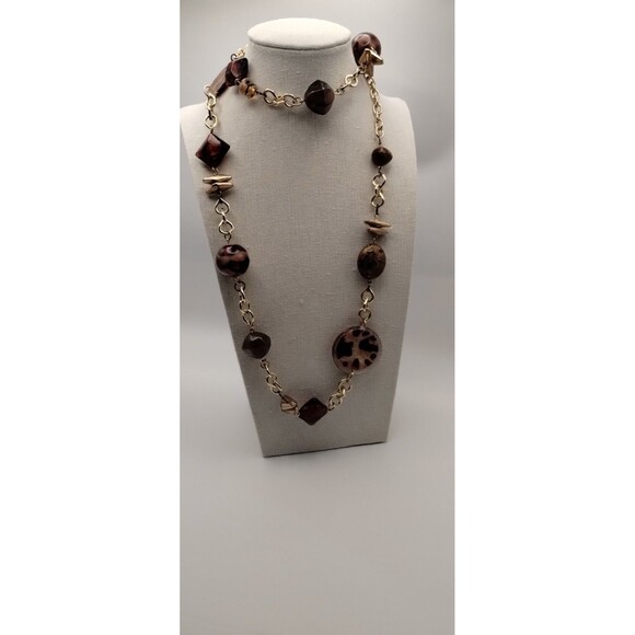 Safari Diva Necklace Resin Boho Animal Print 29" Gold Tone Chain Unbranded - Picture 3 of 11